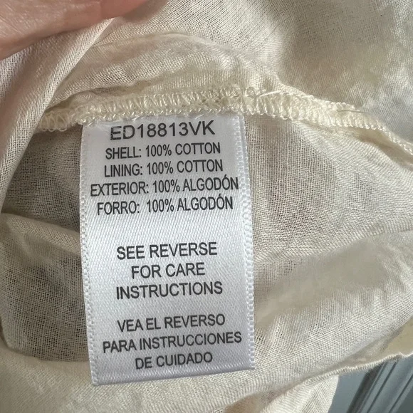 EN CRÈME Smocked Boho Pom Pom Mini Dress Red Cream Black Size XS TINY FLAW - Picture 9 of 11